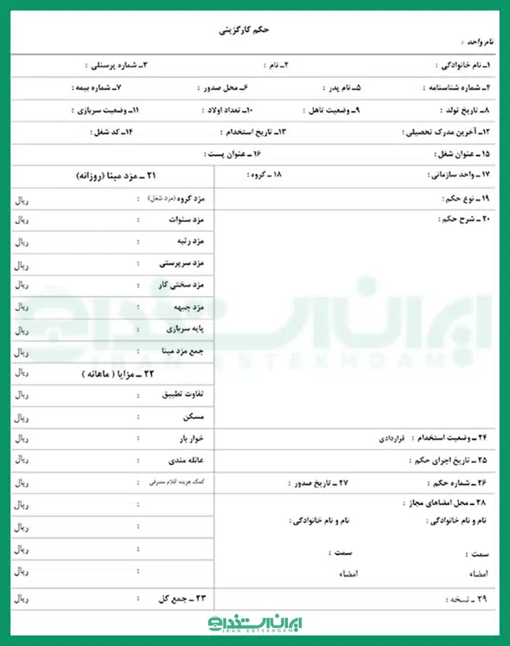 نمونه حکم کارگزینی
